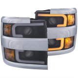 ANZO Projector Headlights 15-17 Chevrolet Silverado 2500HD / 3500HD Black w/ Chrome Rim thumbnail 2