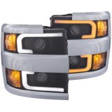 ANZO Projector Headlights 15-17 Chevrolet Silverado 2500HD / 3500HD Black w/ Chrome Rim thumbnail 6