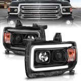 ANZO 2015+ GMC Canyon Projector Headlights w/ Plank Style Design Black w/ Amber thumbnail 7