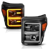 ANZO 2011-2016 Ford F250 Projector Headlights w/ Plank Style Switchback Black w/ Amber thumbnail 2