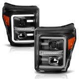 ANZO 2011-2016 Ford F250 Projector Headlights w/ Plank Style Switchback Black w/ Amber thumbnail 3