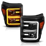 ANZO 2011-2016 Ford F250 Projector Headlights w/ Plank Style Switchback Black w/ Amber thumbnail 5