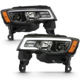 ANZO 2017-2018 Jeep Grand Cherokee Projector Headlights w/ Plank Style Switchback - Black w/ Amber thumbnail 1