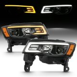 ANZO 2017-2018 Jeep Grand Cherokee Projector Headlights w/ Plank Style Switchback - Black w/ Amber thumbnail 2