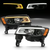 ANZO 2017-2018 Jeep Grand Cherokee Projector Headlights w/ Plank Style Switchback - Black w/ Amber thumbnail 4