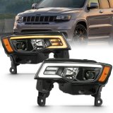 ANZO 2017-2018 Jeep Grand Cherokee Projector Headlights w/ Plank Style Switchback - Black w/ Amber thumbnail 5
