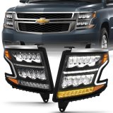 ANZO 15-20 Chevy Tahoe/Suburban LED Light Bar Style Headlights Black w/Sequential w/DRL w/Amber thumbnail 1