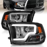 ANZO 2009-2018 Dodge Ram 1500 Crystal Headlights w/ Light Bar Black Housing thumbnail 1