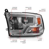 ANZO 2009-2018 Dodge Ram 1500/ 2500/ 3500 Crystal Headlights w/ Light Bar Chrome Housing thumbnail 4