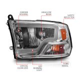ANZO 2009-2018 Dodge Ram 1500/ 2500/ 3500 Crystal Headlights w/ Light Bar Chrome Housing thumbnail 6