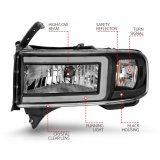 ANZO 94-02 Dodge RAM Crystal Headlight - w/ Light Bar Black Housing thumbnail 7