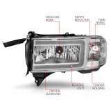 ANZO 94-02 Dodge RAM Crystal Headlight - w/ Light Bar Chrome Housing thumbnail 5