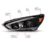ANZO 15-18 Ford Focus Projector Headlights - w/ Light Bar Switchback Black Housing thumbnail 5