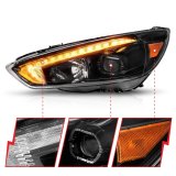ANZO 15-18 Ford Focus Projector Headlights - w/ Light Bar Switchback Black Housing thumbnail 6