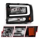 ANZO 99-04 Ford F250/F350/F450/Excursion (excl. 99) Crystal Headlights - w/ Light Bar Black Housing thumbnail 4