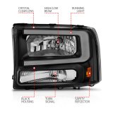 ANZO 99-04 Ford F250/F350/F450/Excursion (excl. 99) Crystal Headlights - w/ Light Bar Black Housing thumbnail 9