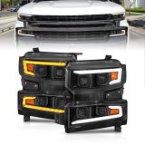 ANZO 19-22 Chevrolet Silverado 1500 LED Proj HL w/Lgt Bar SwBk Seq. Blk w/In. Light - Driver Side ON thumbnail 3
