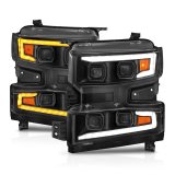 ANZO 19-22 Chevrolet Silverado 1500 LED Proj HL w/Lgt Bar SwBk Seq. Blk w/In. Light - Driver Side ON thumbnail 4