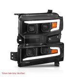 ANZO 19-22 Chevrolet Silverado 1500 LED Proj HL w/Lgt Bar SwBk Seq. Blk w/In. Light - Driver Side ON thumbnail 5
