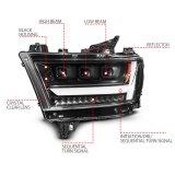 ANZO 19-24 RAM 1500 (New Body/OE Halogen) Full LED Proj Headlights DRL/SeqSig Black - Driver Side thumbnail 9