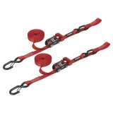 SpeedStrap 1In x 15Ft Ratchet Tie Down w/ Snap FtSFt Hooks Soft Tie (2 Pack) - Red thumbnail 1