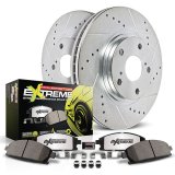 PowerStop Z26 Street Warrior Brake Upgrade Kits for 2019-2022 G70, 2018-2022 STINGER - K8270-26 Rotor and Pad Combos, Upgrade, Cross-drilled and Slotted, Carbon Fiber Ceramic Pads, Front, Kia, Genesis, Kit thumbnail 1
