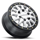 Raceline A14SB Alpha 15x10in/4x156 BP/10mm Offset/132.5mm Bore - Silver & Blk Ring Beadlock Wheel thumbnail 1