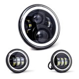 Letric Lighting 7in Full-Halo Black LED Headlight with (2) 4.5in Full-Halo Black Passing Lamps thumbnail 1