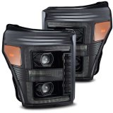 AlphaRex 11-16 Ford F-250 SD PRO-Series Projector Headlights Plank Style Alpha Black w/Seq Signal thumbnail 2
