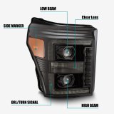 AlphaRex 11-16 Ford F-250 SD PRO-Series Projector Headlights Plank Style Alpha Black w/Seq Signal thumbnail 7
