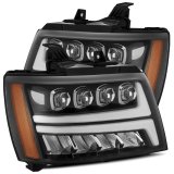 AlphaRex 07-13 Chevy Avalanche NOVA LED Proj Headlights Plank Style Gloss Black w/Activ Light/DRL thumbnail 1