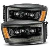 AlphaRex 06-08 Dodge Ram 1500HD PRO-Series Proj Headlights Plank Style Alpha Black w/Seq Signal/DRL thumbnail 1