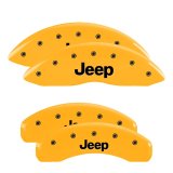 MGP 4 Caliper Covers Engraved Front & Rear 11-15 Jeep Grand Cherokee Yellow Finish Black Jeep Logo thumbnail 1