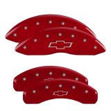 MGP 4 Caliper Covers Engraved F & R Bowtie Red Finish Silver Char 2019 Chevrolet Silverado 1500 thumbnail 4