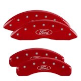MGP 4 Caliper Covers Engraved Front & Rear Ford Oval Logo Red Finish Silver Char 2021 Ford F-150 thumbnail 2