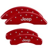 MGP 4 Caliper Covers Engraved Front Rear JEEP Logo Engraved Red Finish Silver Characters thumbnail 2