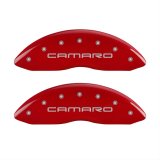 MGP 4 Caliper Covers Engraved Front Gen 4/Camaro Engraved Rear Gen 4/SS Red finish silver ch thumbnail 1