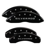 MGP 4 Caliper Covers Engraved Front & Rear Silverado Black finish silver ch thumbnail 3