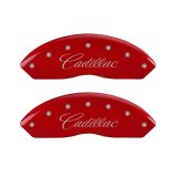 MGP 4 Caliper Covers Engraved Front & Rear Cursive/Cadillac Red finish silver ch thumbnail 2