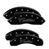 MGP 4 Caliper Covers Engraved Front & Rear Cursive/Cadillac Black finish silver ch thumbnail 3
