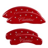MGP 4 Caliper Covers Engraved Front & Rear Cursive/Cadillac Red finish silver ch thumbnail 3
