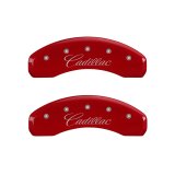 MGP 4 Caliper Covers Engraved Front & Rear Cursive/Cadillac Red finish silver ch thumbnail 6