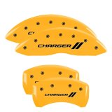 MGP 4 Caliper Covers Engraved Front & Rear Cursive/Challenger Red finish silver ch thumbnail 3