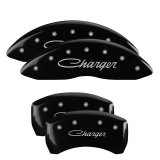 MGP 4 Caliper Covers Engraved Front & Rear Cursive/Charger Black finish silver ch thumbnail 1