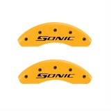 MGP Front set 2 Caliper Covers Engraved Front Sonic Yellow finish black ch thumbnail 1