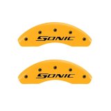 MGP Front set 2 Caliper Covers Engraved Front Sonic Yellow finish black ch thumbnail 2