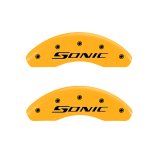 MGP Front set 2 Caliper Covers Engraved Front Sonic Yellow finish black ch thumbnail 5