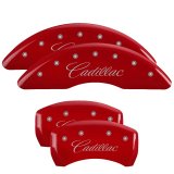 MGP 4 Caliper Covers Engraved Front & Rear Cursive/Cadillac Red finish silver ch thumbnail 3