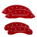 MGP 4 Caliper Covers Engraved Front & Rear Stingray Red finish silver ch thumbnail 3