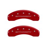 MGP 4 Caliper Covers Engraved Front & Rear Stingray Red finish silver ch thumbnail 6